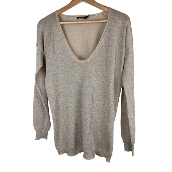 The Limited Sweaters - The Limited Women's S Metallic Gold Scoop Neck Pullover Tunic Sweater